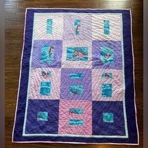 Baby quilt little Mermaid Themed Patchwork Quilt Purple Pink used blanket
